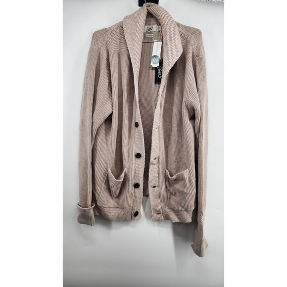 Grayers Men's Beige Large Shaker Stitch Shawl Cardigan Sweater NWT 100% Cotton